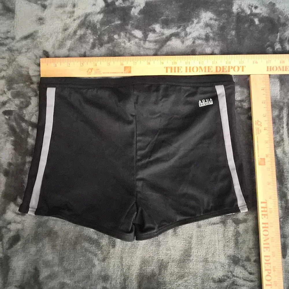 Nabaiji Mens Aqua Resist Swim Trunks Black Side Stripe Drawstring Swimwear L